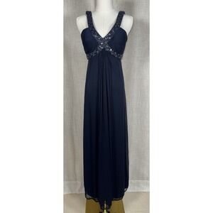 VTG Cache 90's Y2K Women's Sz‎ 2 Blue Navy Long Formal Dress Beaded